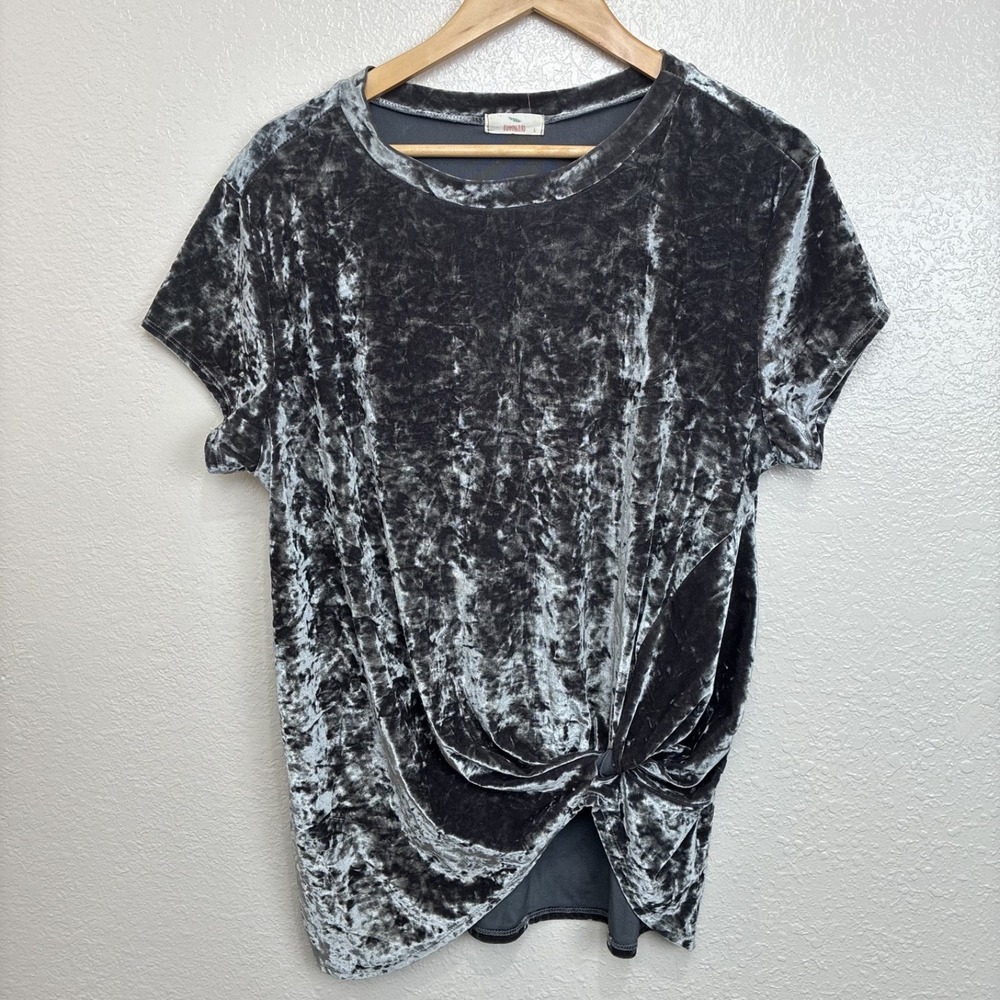 Hummingbird Crushed Velvet Top Y2K Hipster Knotted Detail 90s Grunge Glam Rock L